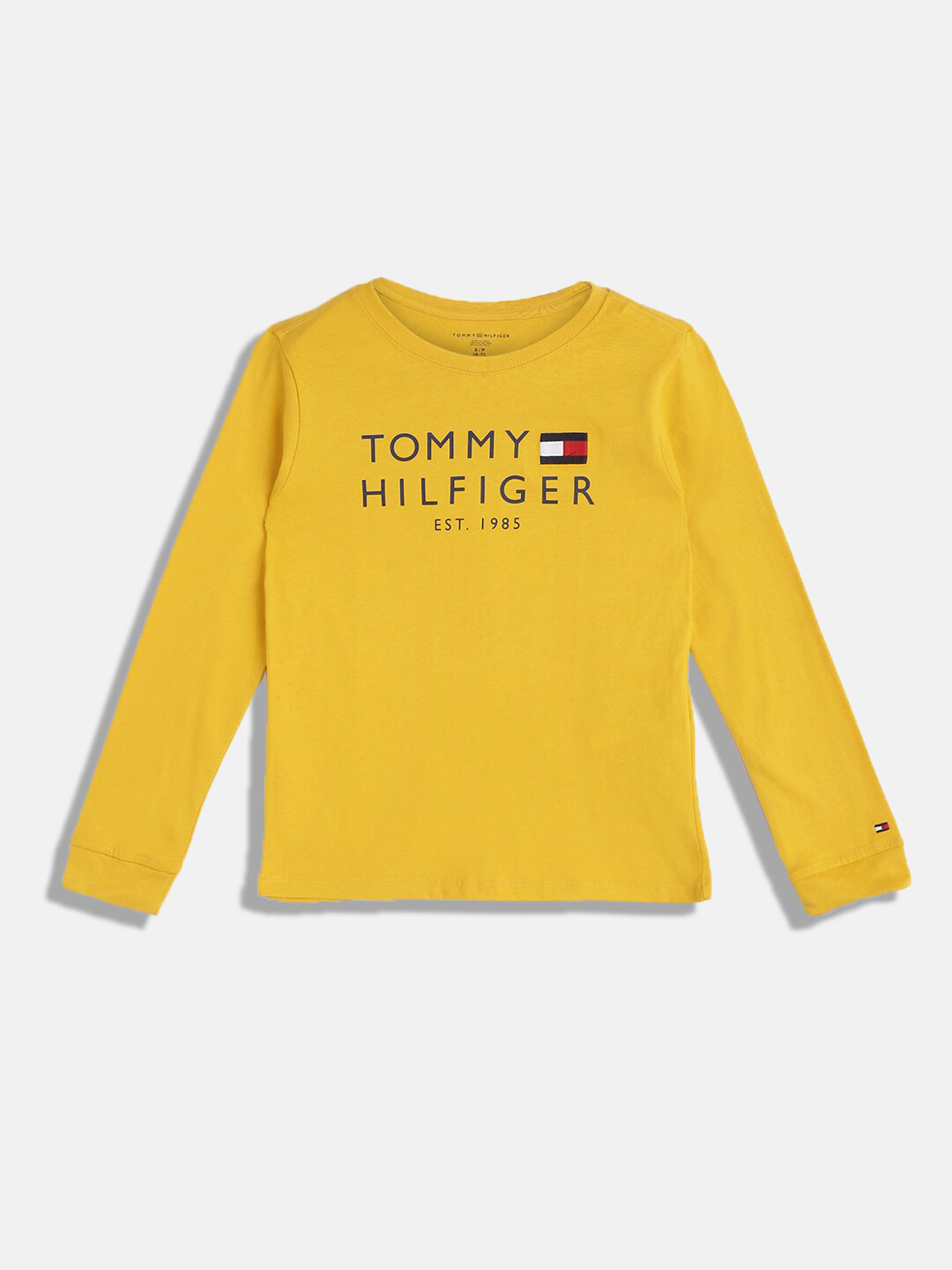 

Tommy Hilfiger Boys Brand Logo Printed Round Neck Regular Fit Cotton Casual T-Shirt, Yellow