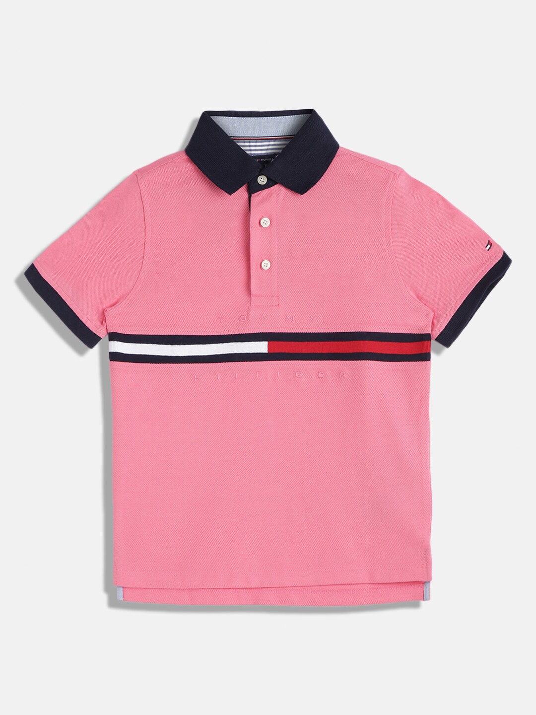 

Tommy Hilfiger Boys Striped Polo Collar Regular Fit Cotton T-Shirt, Pink