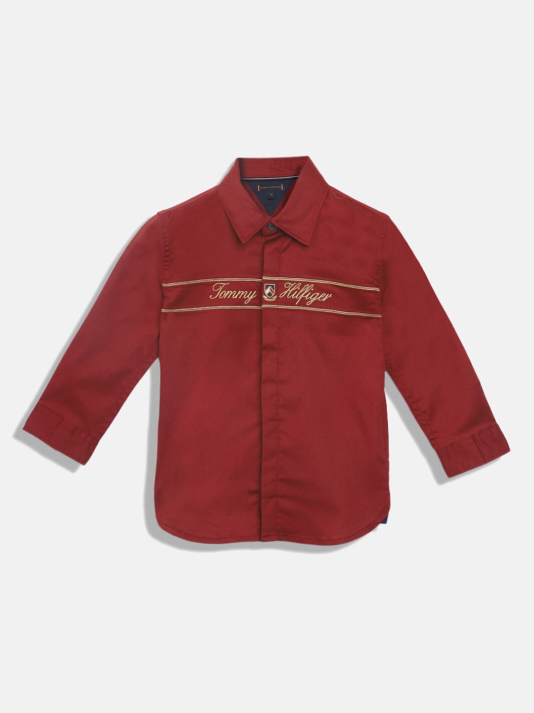 

Tommy Hilfiger Boys Brand Logo Printed Regular Fit Casual Shirt, Maroon