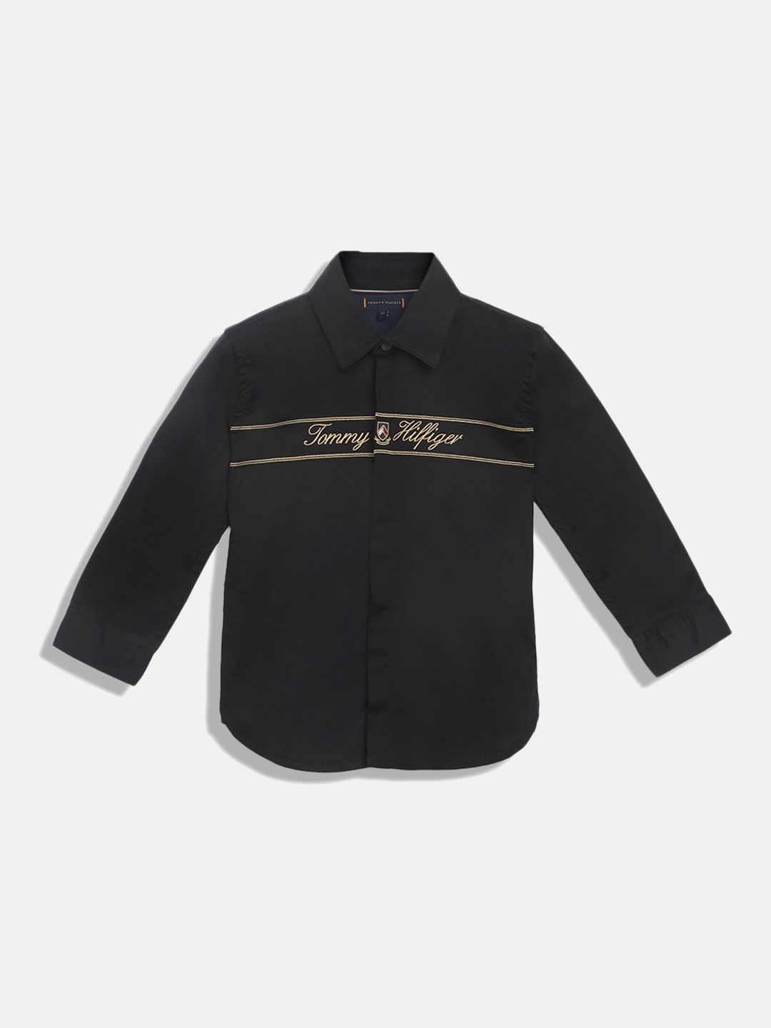 

Tommy Hilfiger Boys Spread Collar Typography printed Cotton Casual Shirt, Black