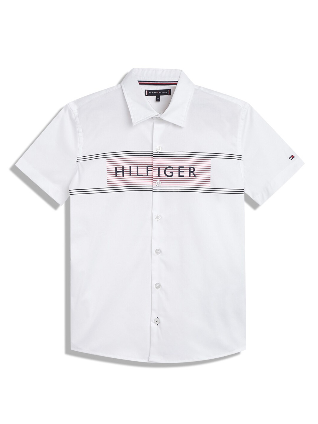 

Tommy Hilfiger Boys Brand Logo Printed Regular Fit Casual Shirt, White