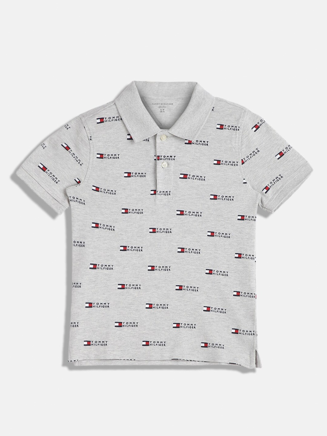

Tommy Hilfiger Boys Brand Logo Printed Polo Collar Regular Fit Cotton Casual T-shirt, Grey