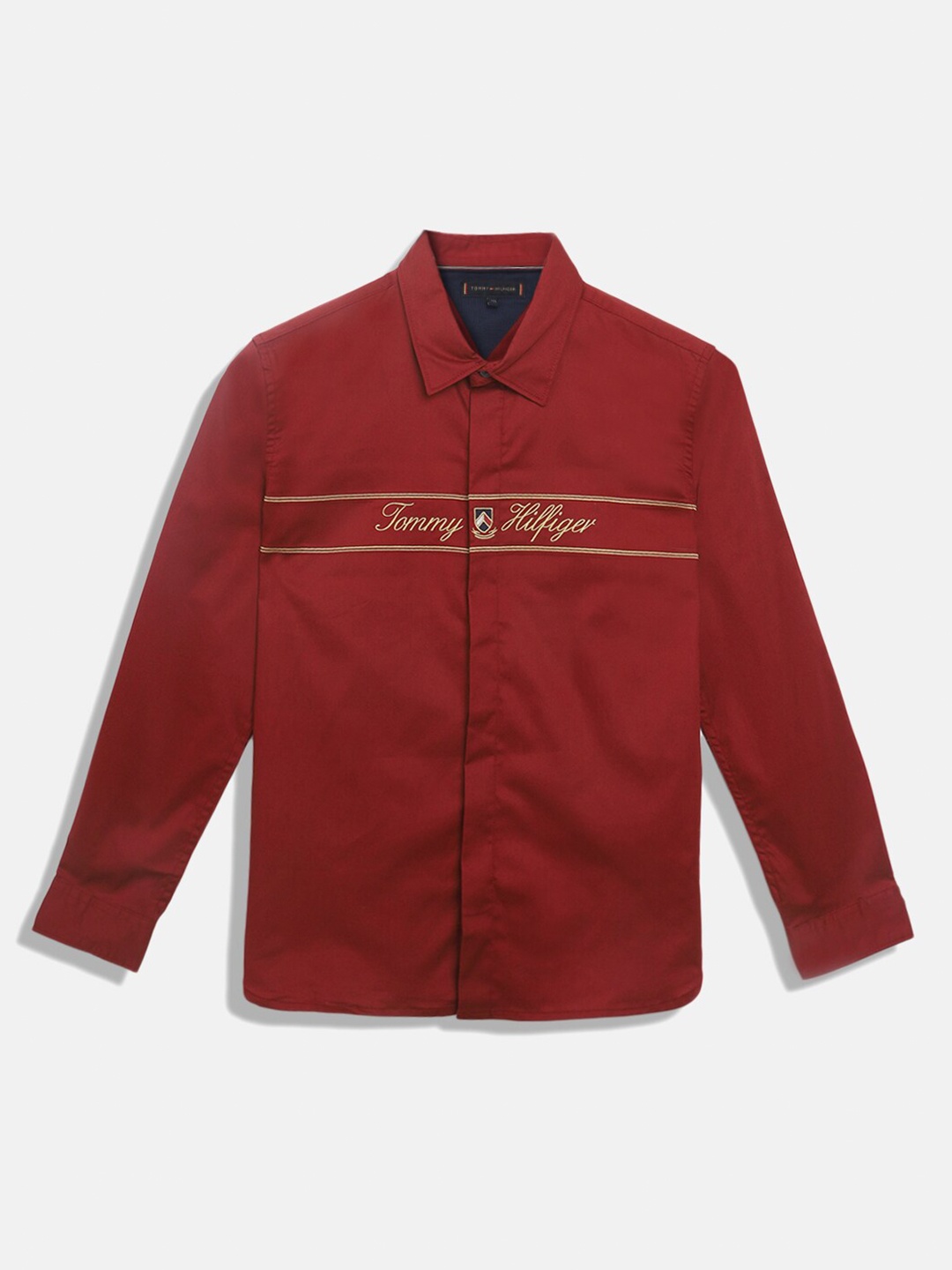 

Tommy Hilfiger Boys Brand Logo Printed Regular Fit Casual Shirt, Maroon