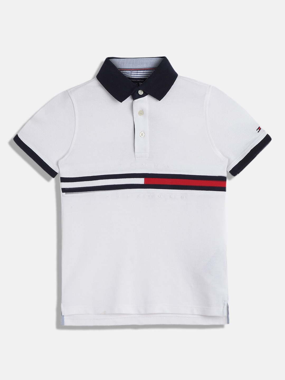 

Tommy Hilfiger Boys Striped Polo Collar Regular Fit Cotton Casual T-Shirt, White