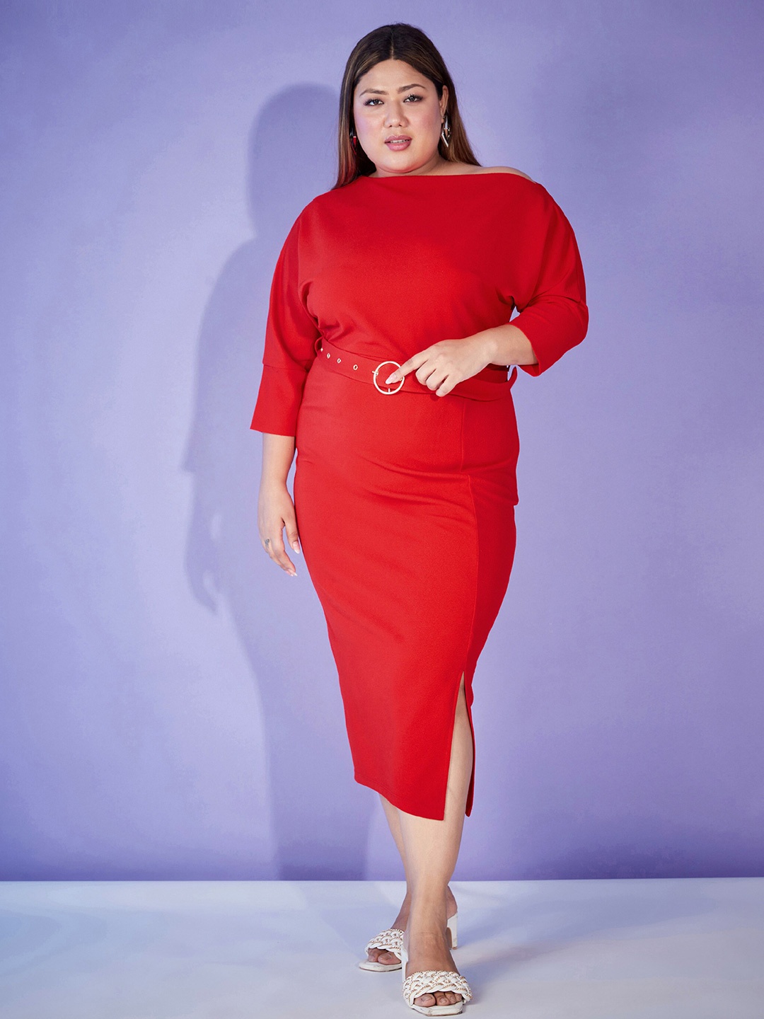 

SASSAFRAS Curve Plus Size Red Sheath Midi Dress
