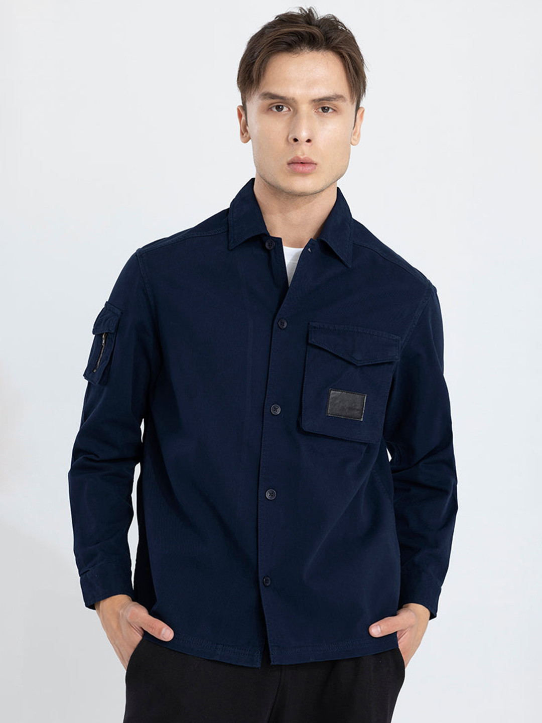 

Snitch Blue Classic Boxy Opaque Pure Cotton Casual Shacket