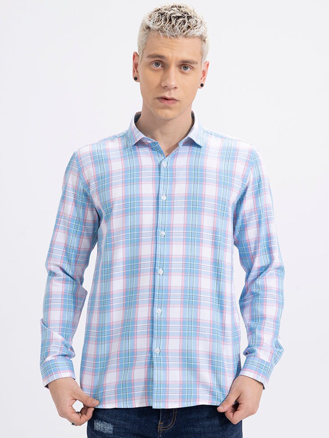 

Snitch Blue Checked Classic Slim Fit Cotton Casual Shirt