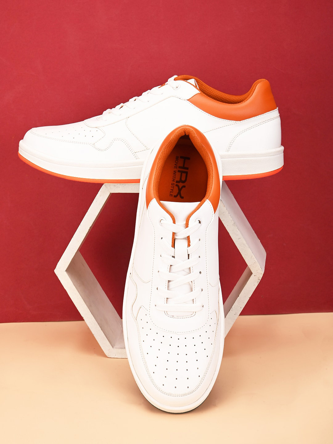 

HRX by Hrithik Roshan Men White & Orange Perforated Lightweight Sneakers
