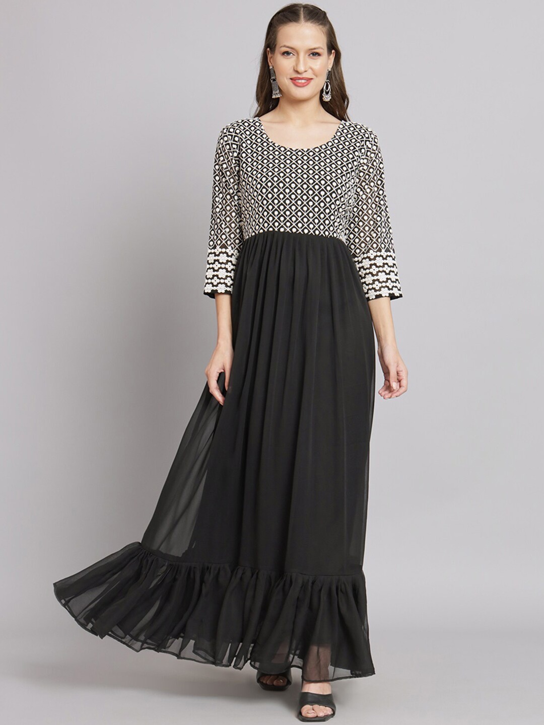

Fabcartz Ethnic Motifs Embroidered Embroidered Detailed A-Line Ethnic Dress, Black