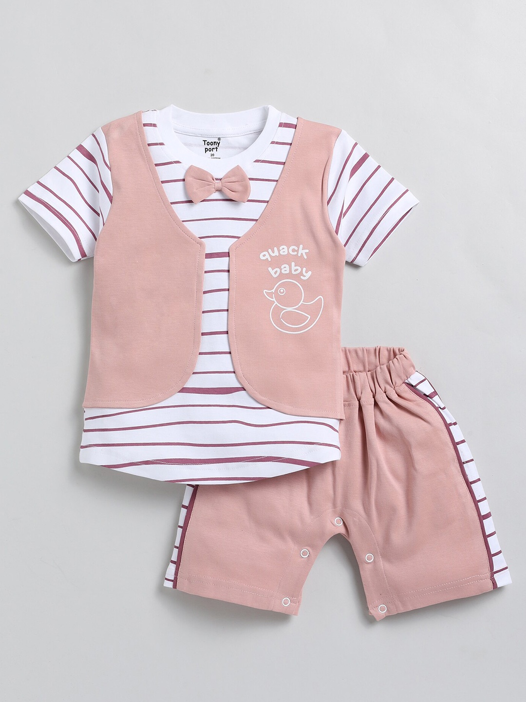 

Toonyport Boys Striped Pure Cotton T-shirt with Shorts, Peach
