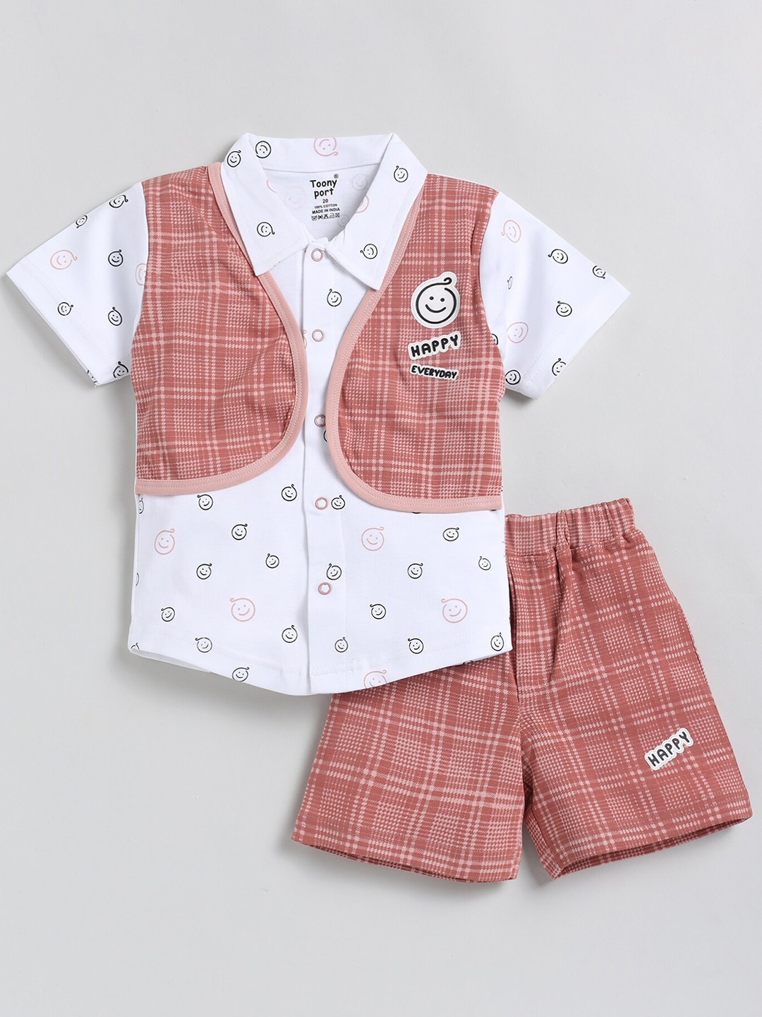 

Toonyport Boys Graphic Printed Pure Cotton Shirt with Shorts, Peach