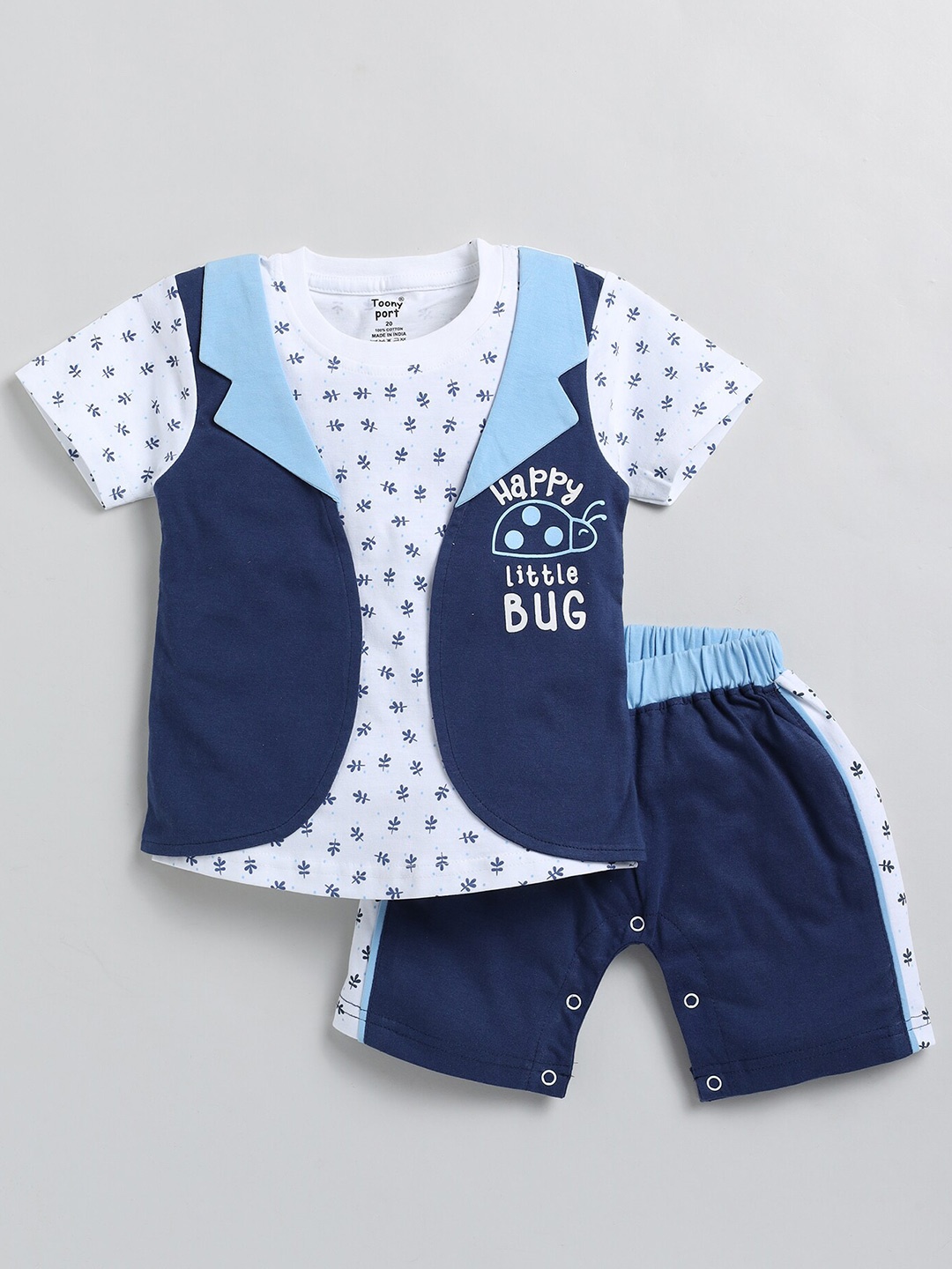 Toonyport Boys Conversational Printed Pure Cotton T-shirt with Shorts, Blue
