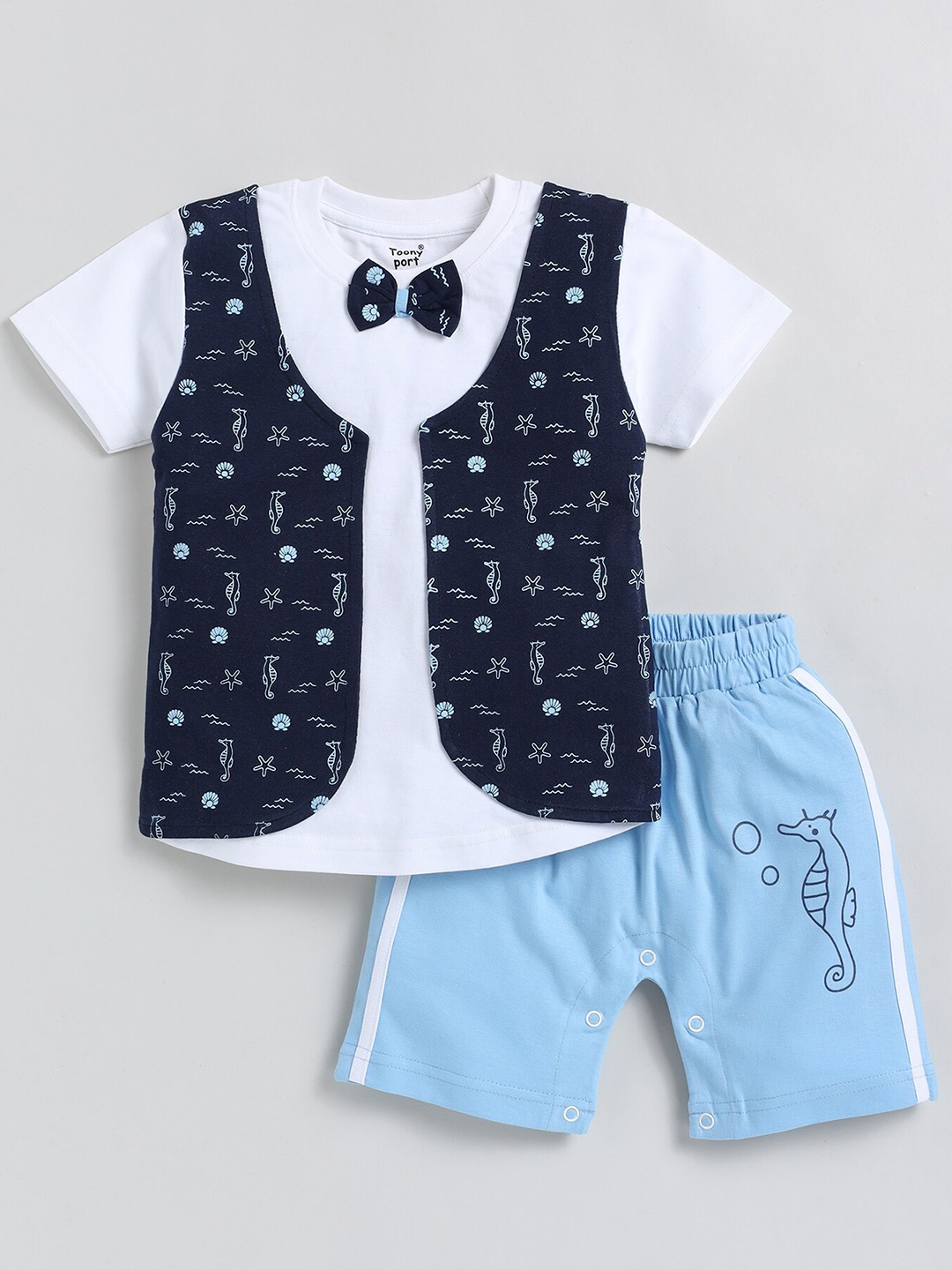 

Toonyport Boys Conversation Printed Pure Cotton T-shirt with Shorts, Blue