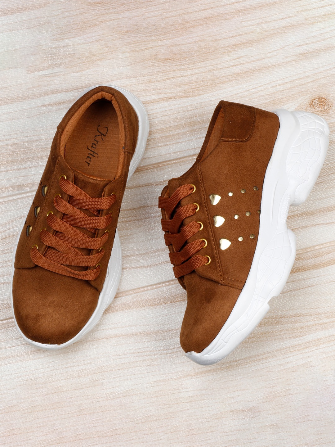 

Krafter Women Contrast Sole Suede Sneakers, Brown