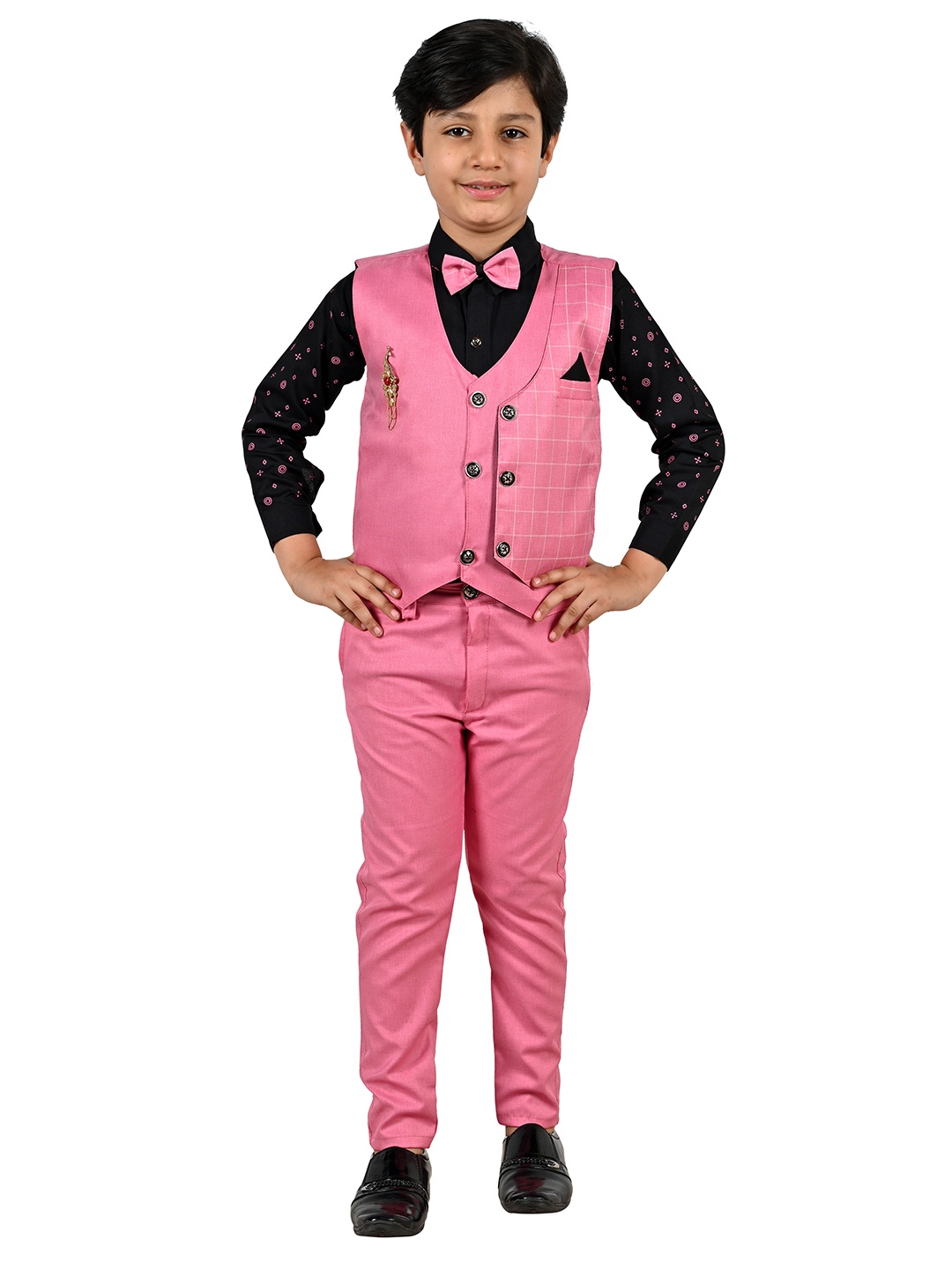 

BAESD Boys Printed Pure Cotton Shirt with Trousers & Waistcoat Clothing Set, Pink