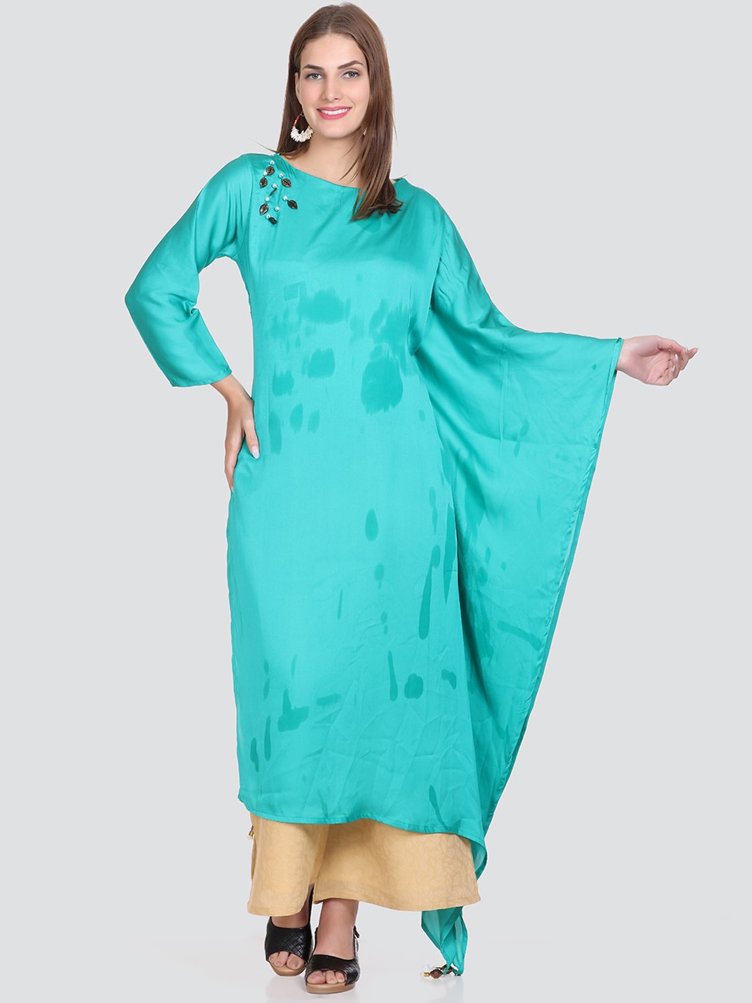 

Elthia Beads And Stones Pure Silk Kurta With Palazzos, Blue