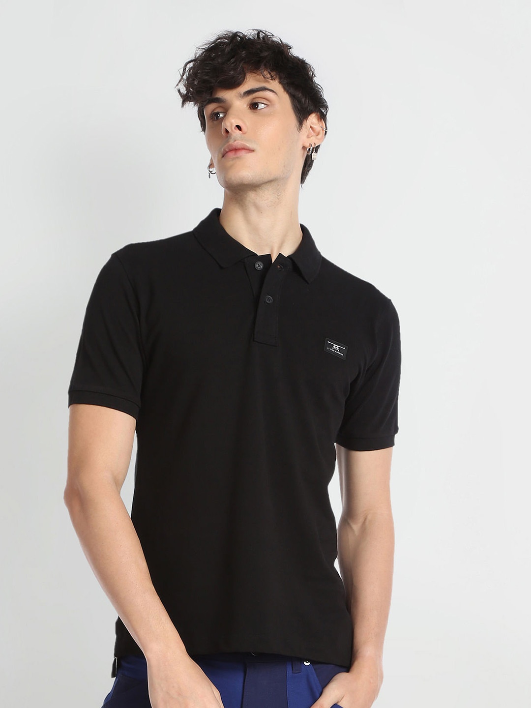 

Flying Machine Polo Collar Pure Cotton Regular Fit T-shirt, Black