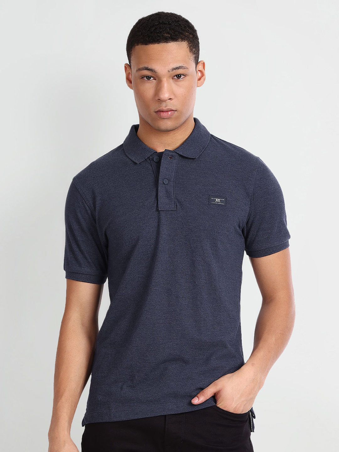 

Flying Machine Polo Collar Short Sleeves Pure Cotton T-shirt, Blue