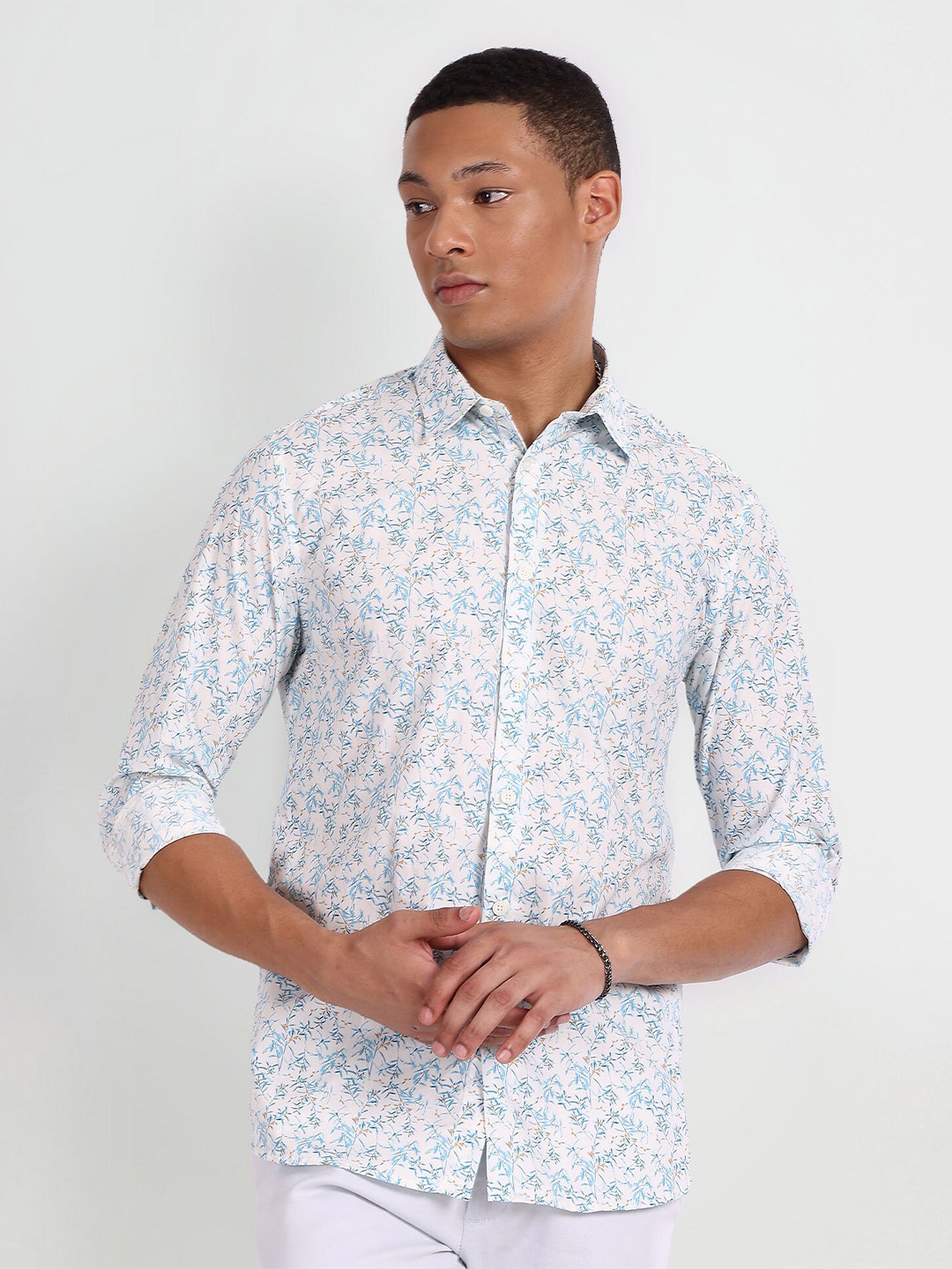 

Flying Machine Floral Printed Slim Fit Pure Cotton Casual Shirt, White