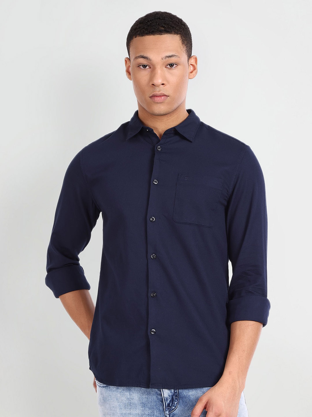 

Flying Machine Spread Collar Slim Fit Pure Cotton Casual Shirt, Blue