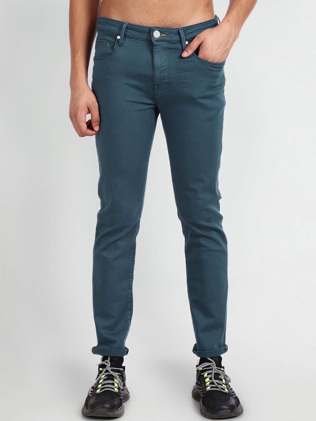 

Flying Machine Men Slim Fit Clean Look Coloured Stretchable Jeans, Teal