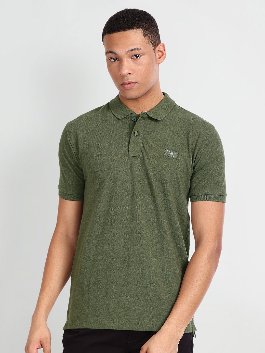 

Flying Machine Polo Collar Pure Cotton Regular Fit T-shirt, Green