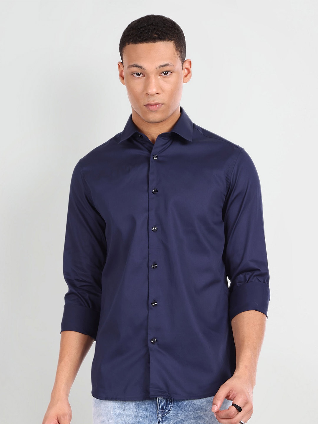 

Flying Machine Spread Collar Slim Fit Pure Cotton Casual Shirt, Blue