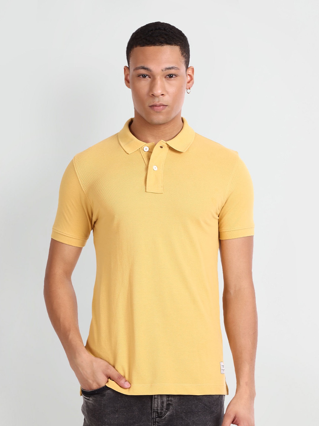 

Flying Machine Polo Collar Pure Cotton Regular Fit T-shirt, Yellow