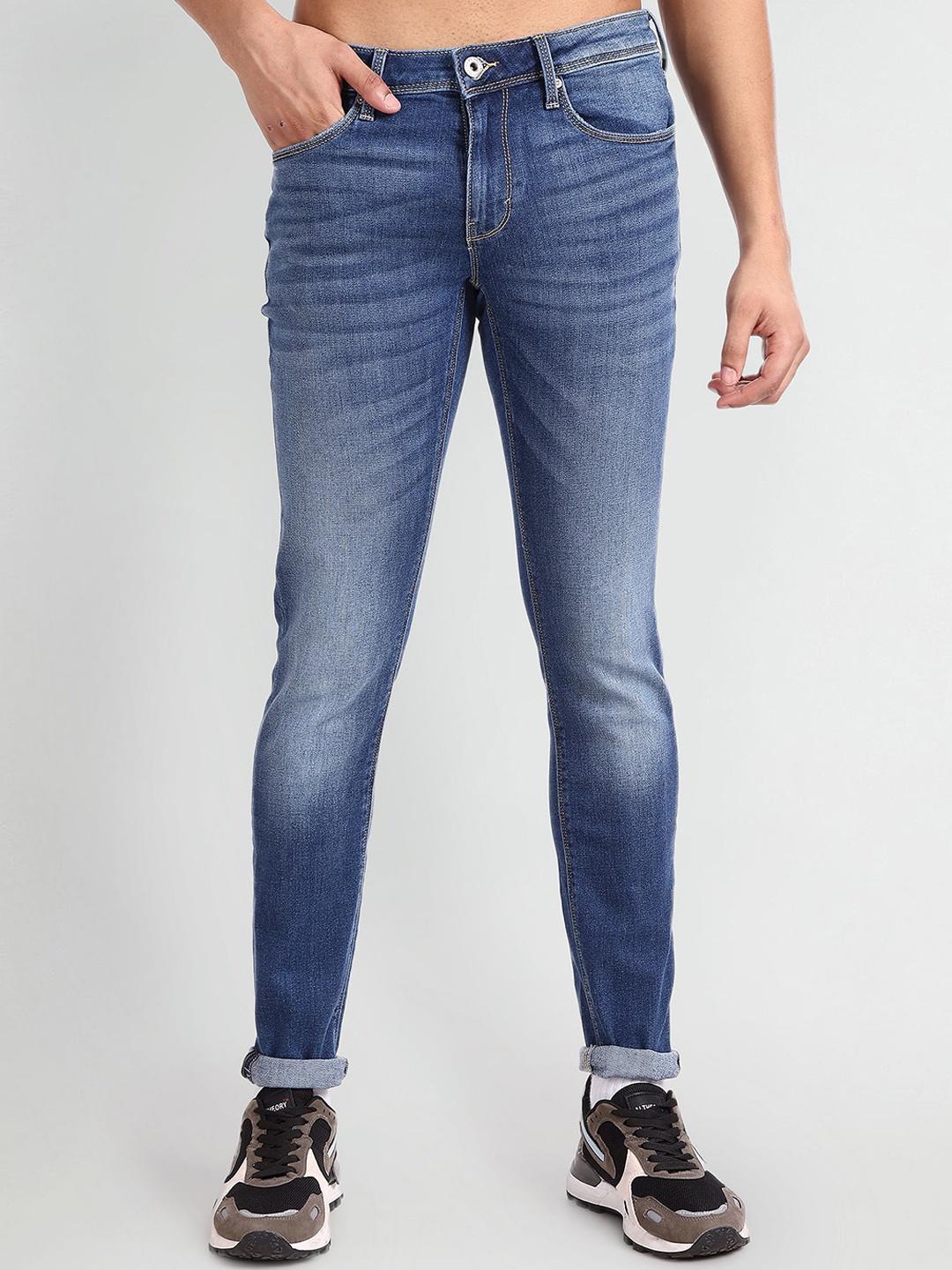 

Flying Machine Men Super Skinny Fit Low Rise Heavy Fade Stretchable Jeans, Blue