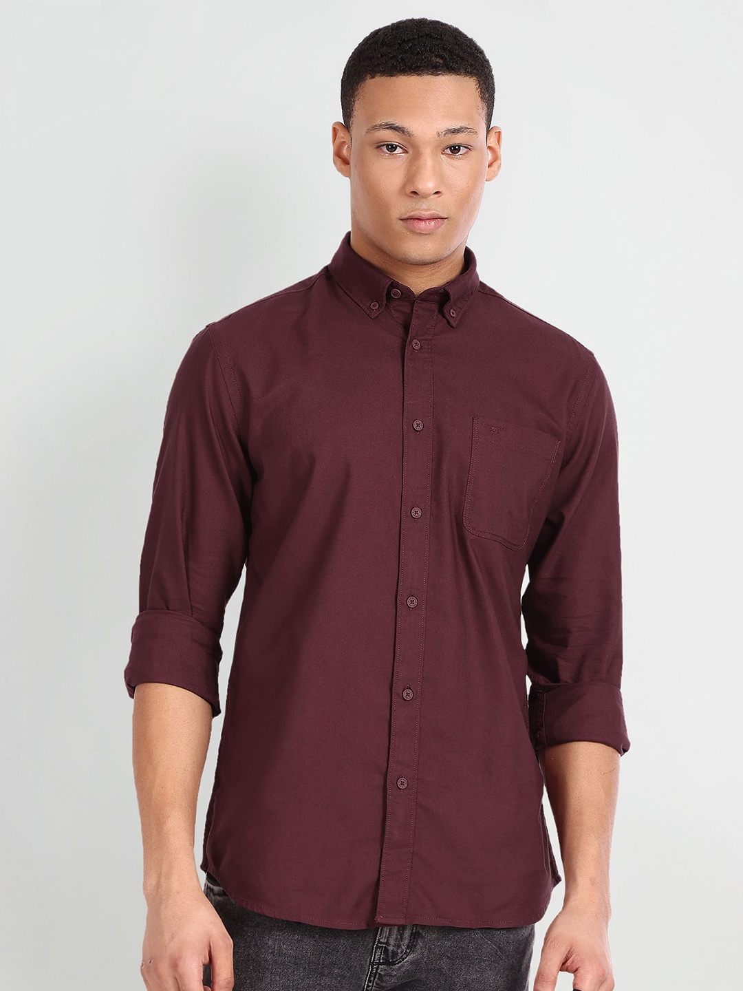 

Flying Machine Button-Down Collar Slim Fit Pure Cotton Casual Shirt, Maroon