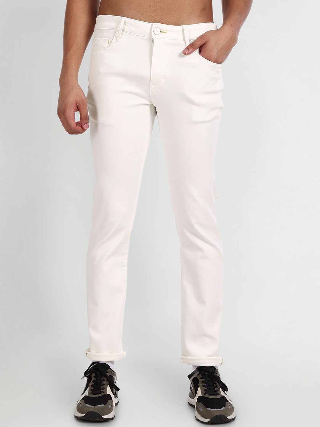 

Flying Machine Men Clean Look Mid Rise Tapered Fit Stretchable Jeans, White