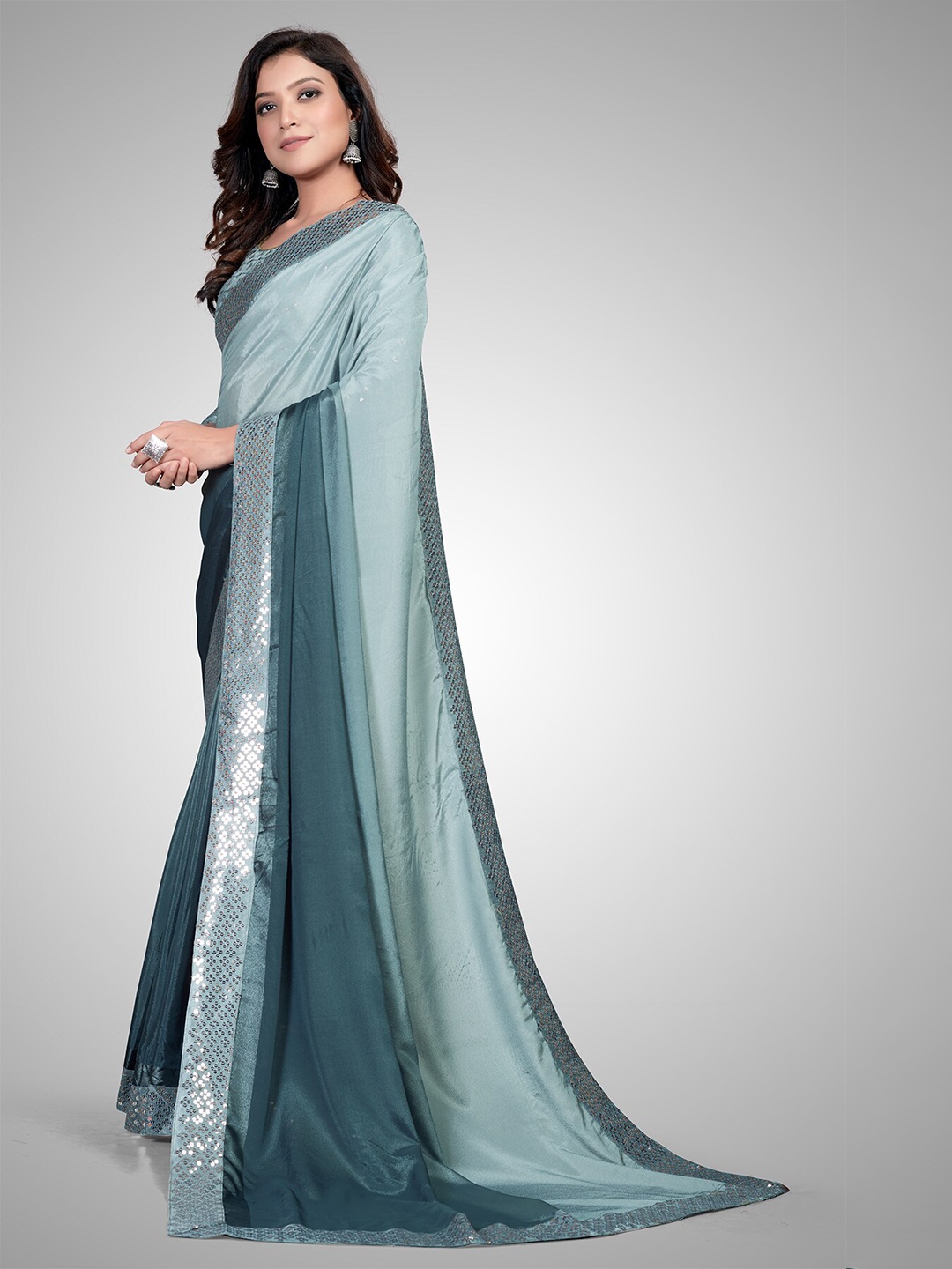 

KALINI Sequinned Silk Blend Saree, Grey