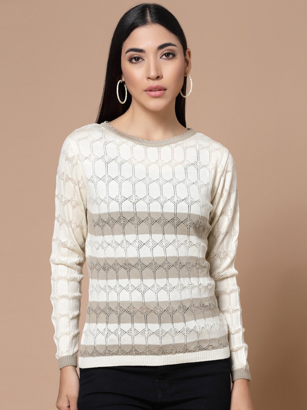 

BAESD Open Knit Pullover Acrylic Sweater, Off white