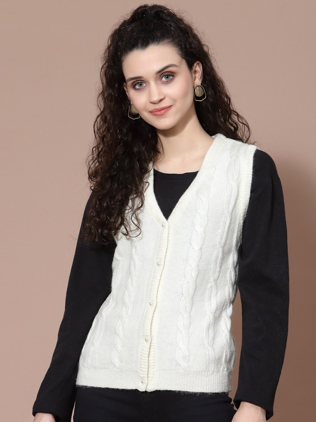 

BAESD Cable Knit V-Neck Acrylic Cardigan Sweater, Cream