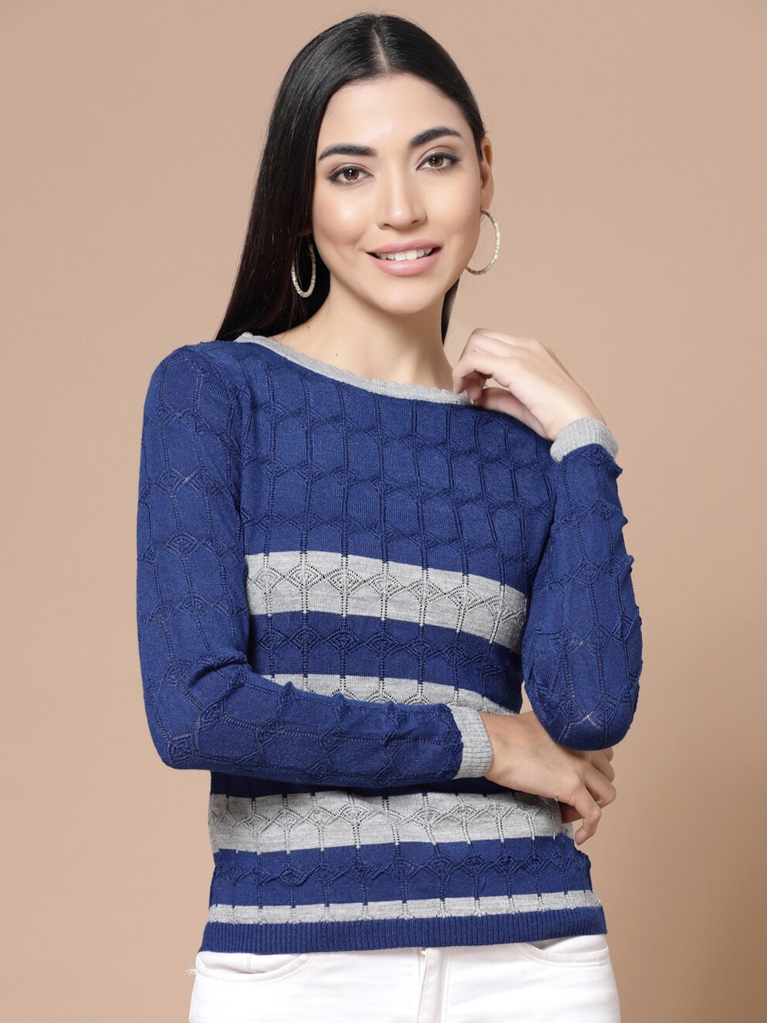 

BAESD Open Knit Acrylic Pullover Sweater, Blue