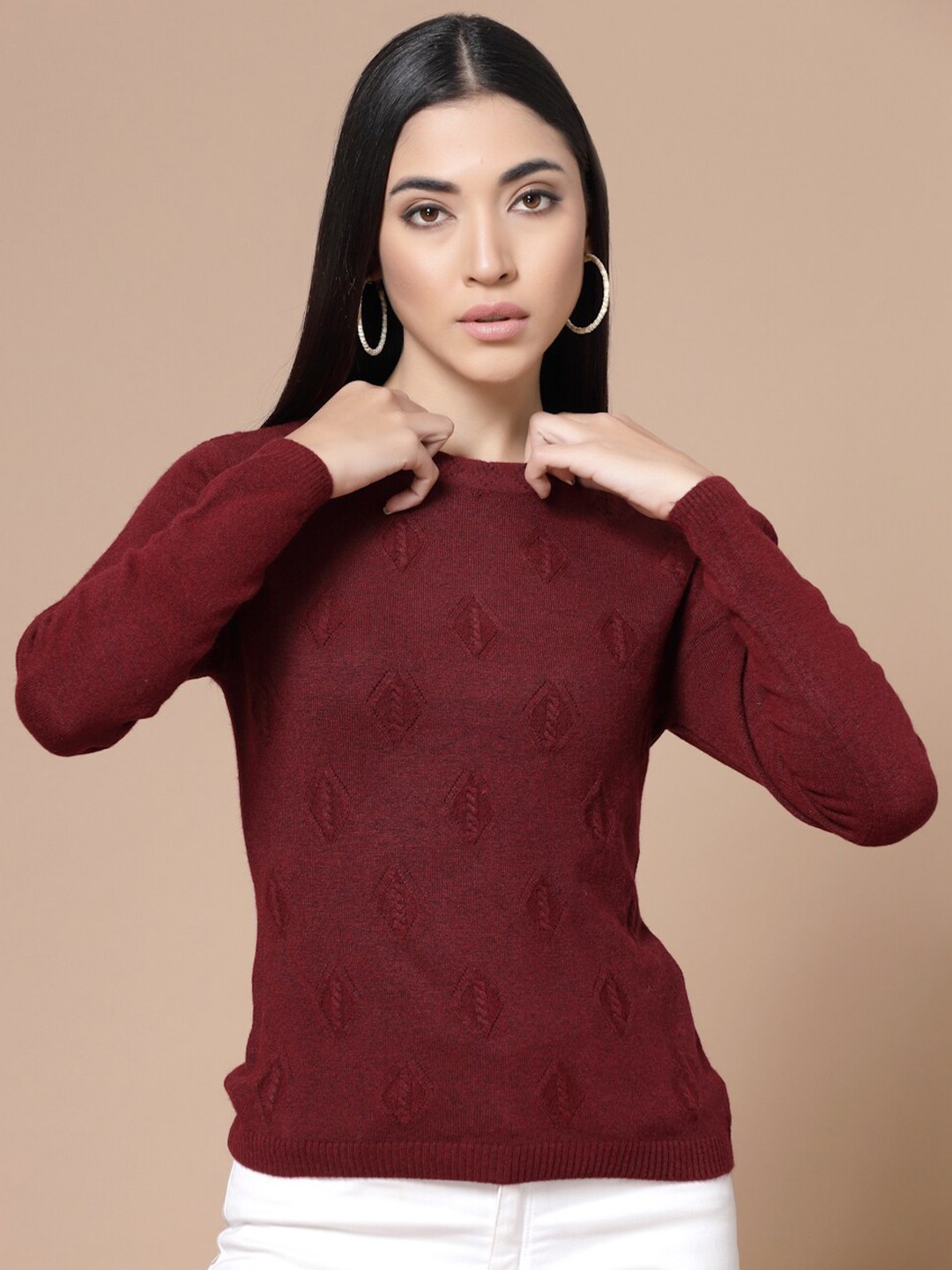 

BAESD Open Knit Acrylic Pullover Sweater, Maroon