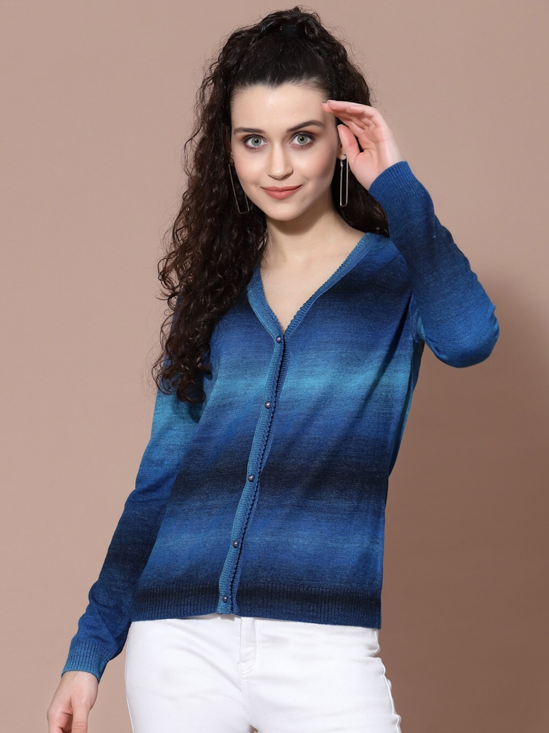 

BAESD Striped V-Neck Acrylic Cardigan, Blue