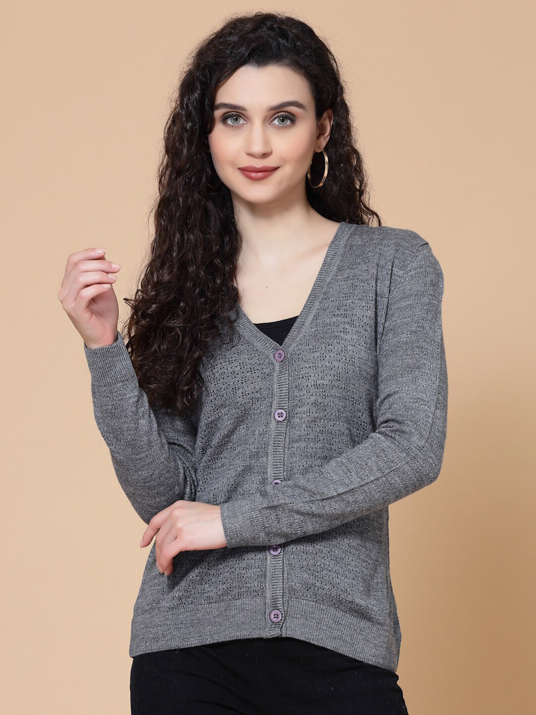 

BAESD Open Knit V-Neck Acrylic Cardigan Sweater, Grey
