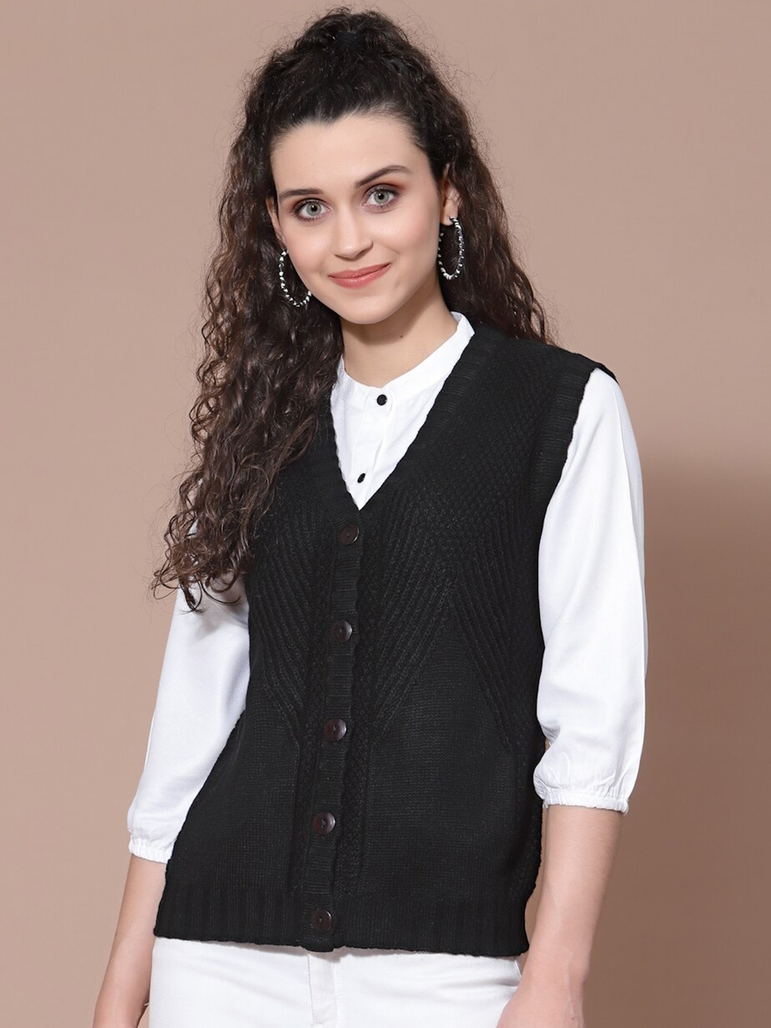 

BAESD Sleeveless Cable Knit Acrylic Cardigan Sweater, Black