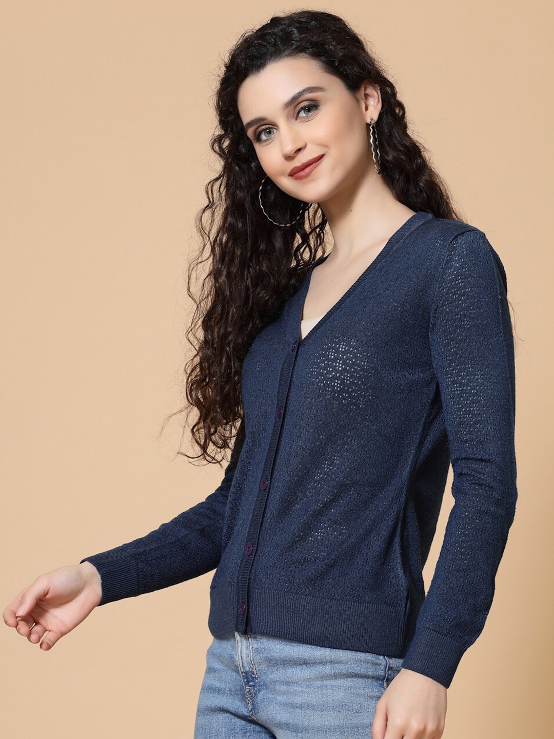 

BAESD V-Neck Cable Knit Cardigan Acrylic Sweater, Blue