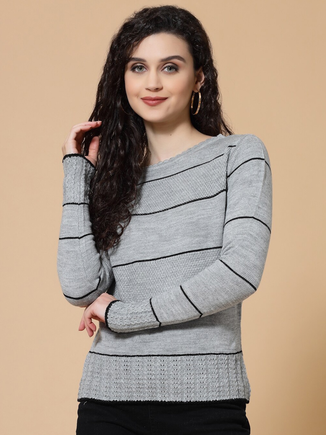 

BAESD Striped Acrylic Pullover Sweater, Grey