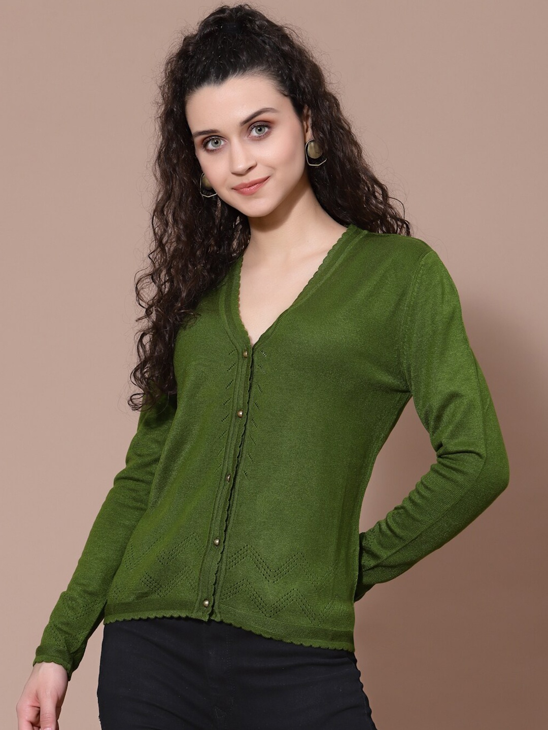 

BAESD V-Neck Long Sleeves Cardigan, Green