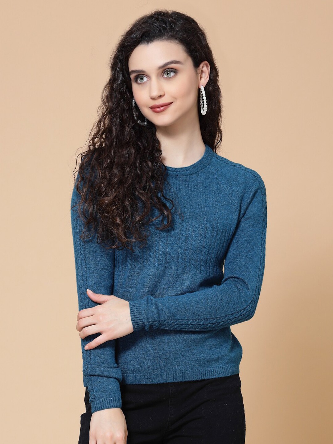 

BAESD Cable Knit Long Sleeves Acrylic Pullover, Teal