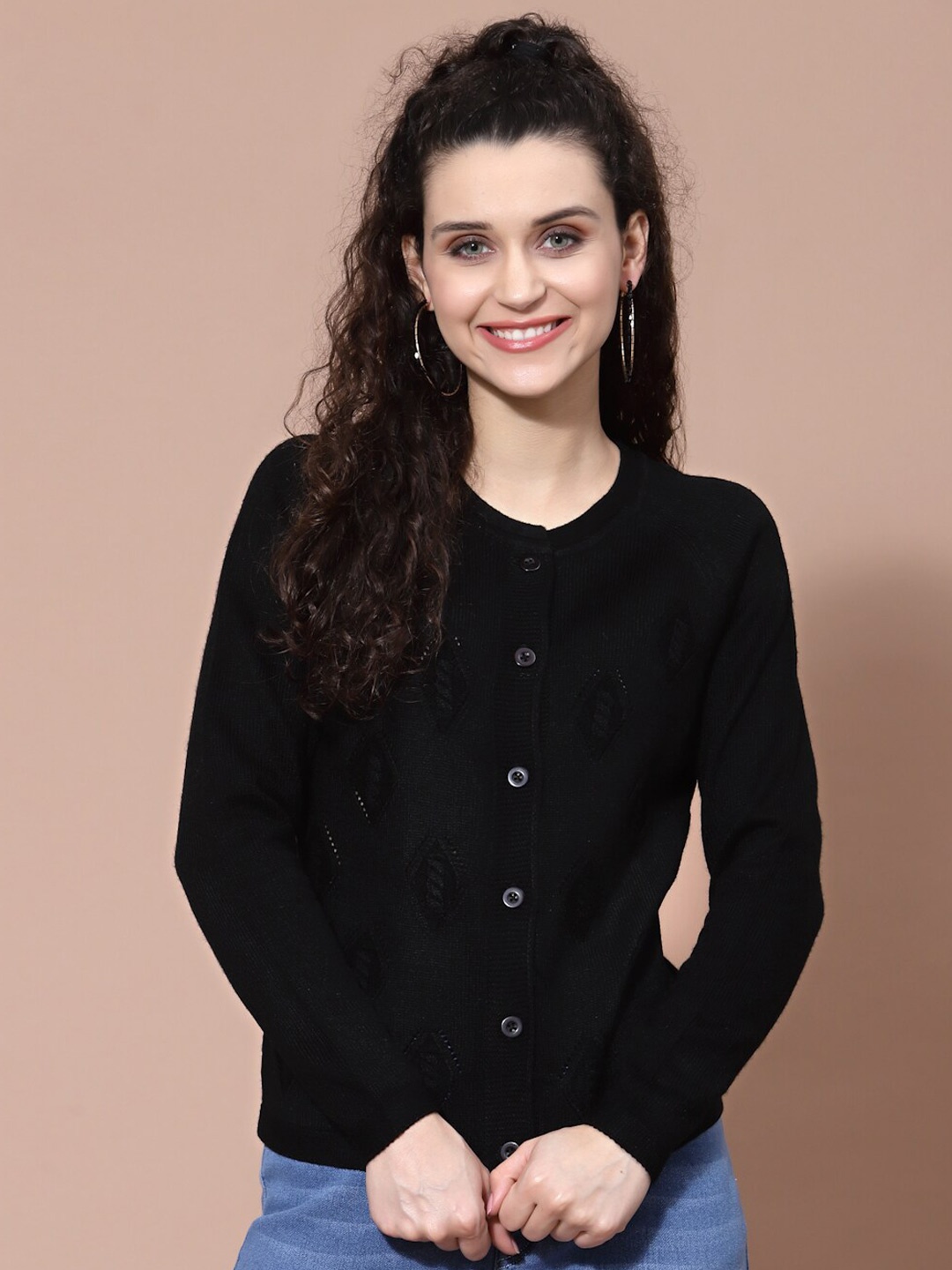 

BAESD Self Design Acrylic Cardigan Sweater, Black