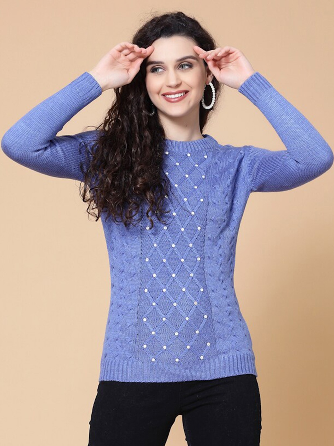 

BAESD Self Design Cable Knit Acrylic Pullover Sweater, Blue