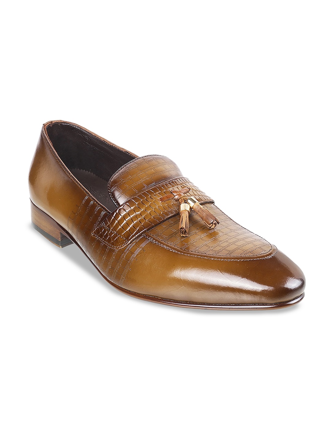 

DAVINCHI Men Textured Leather Formal Loafers, Tan