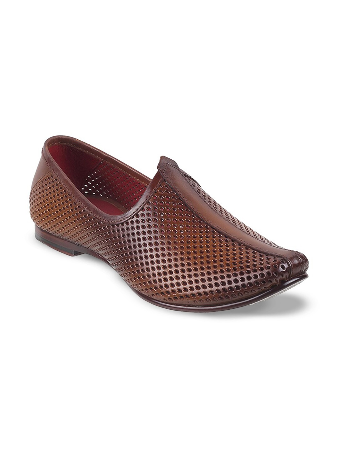 

DAVINCHI Men Perforated Leather Mojaris, Tan