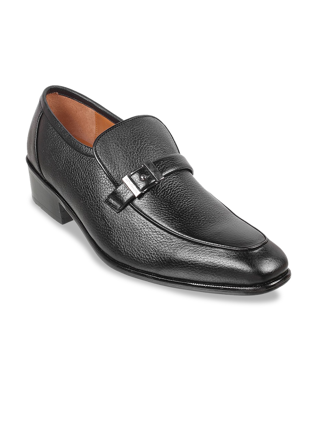 

DAVINCHI Men Textured Leather Formal Loafers, Black