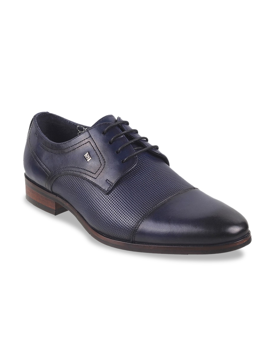 

DAVINCHI Men Textured Leather Formal Derbys, Navy blue