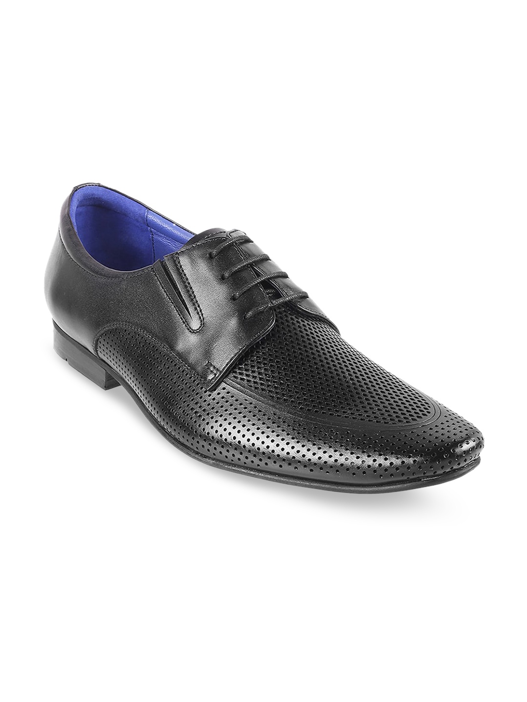 

DAVINCHI Men Perforated Leather Formal Derbys, Black